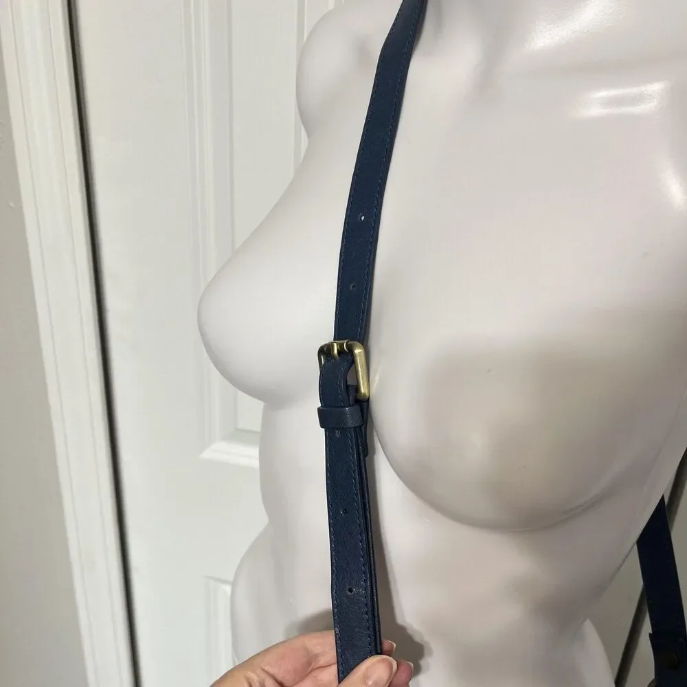 Johnny Was Leather Bucket Bag Womens Small Blue Fringe Boho Crossbody Italy Made